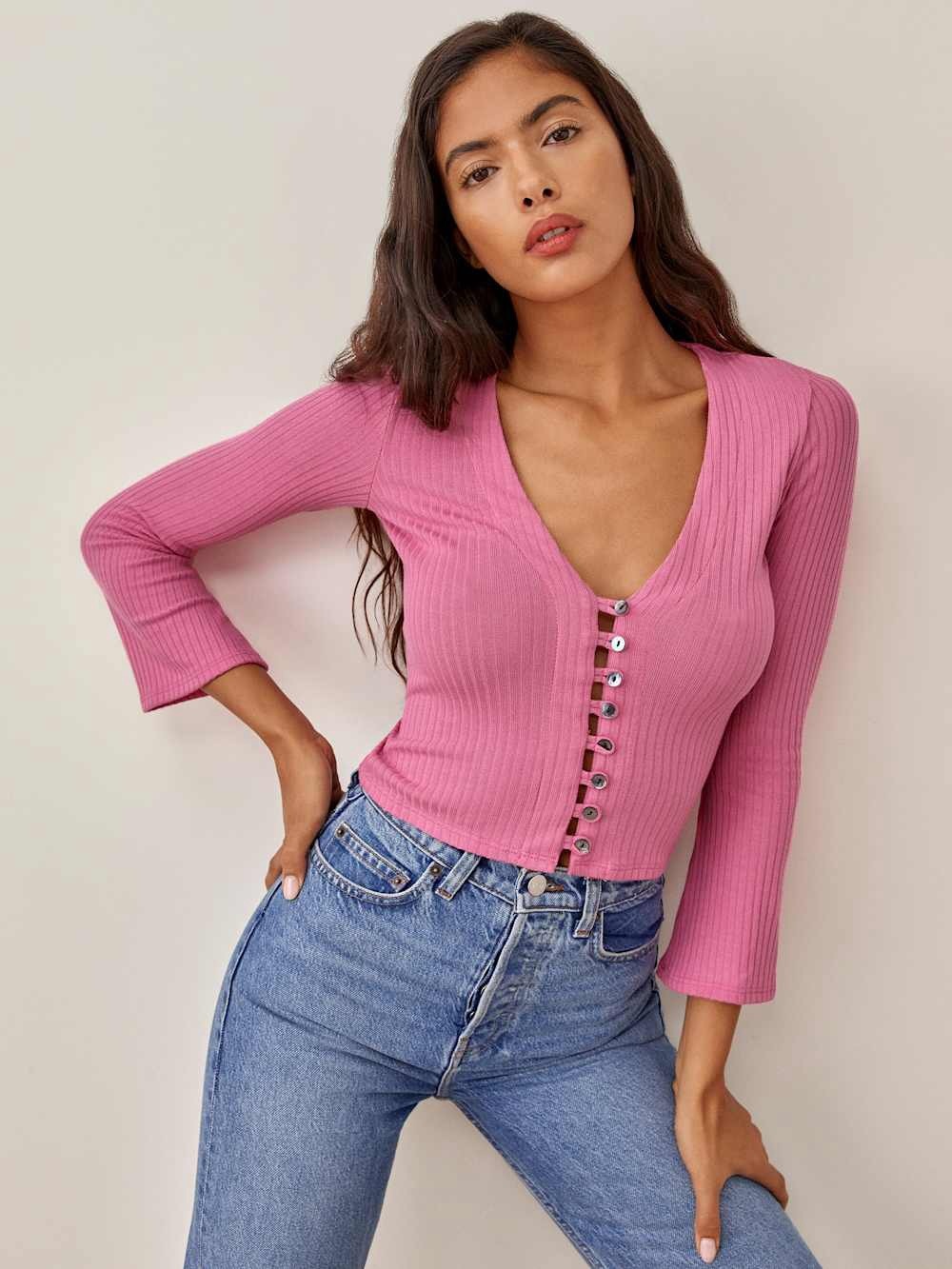 REFORMATION Gellar Knit Top in Candy Pink Size XS